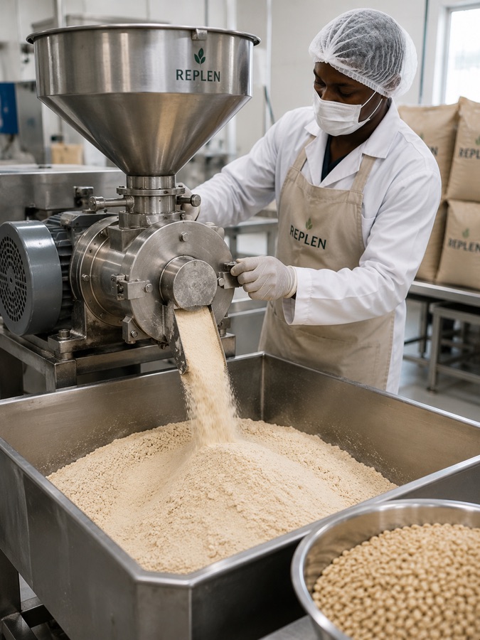 Replen team member grinding ingredients into powder